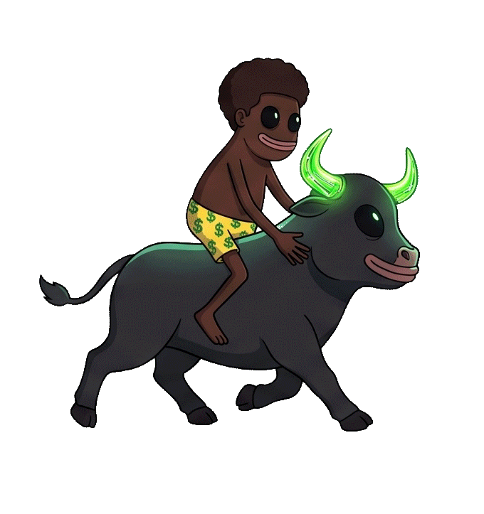 Animation of Fwogsem riding the bull-market bull